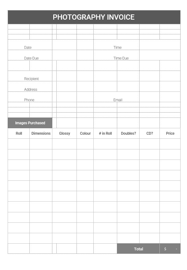 Printable Photography Invoice Template PSD template